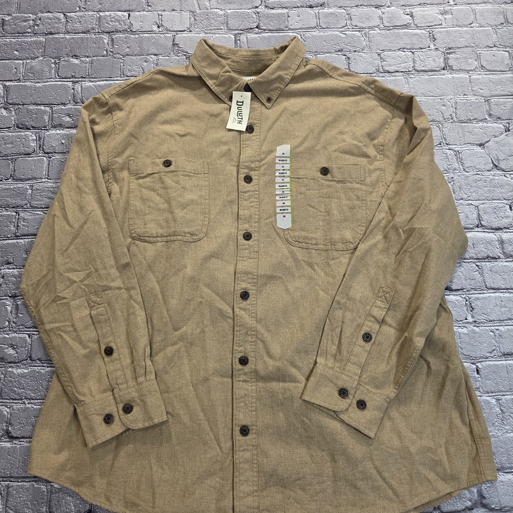 NWT Duluth Free Swinging Flannel Shirt Mens Size 2XL Relaxed Fit Beige